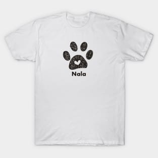 Nala name made of hand drawn paw prints T-Shirt